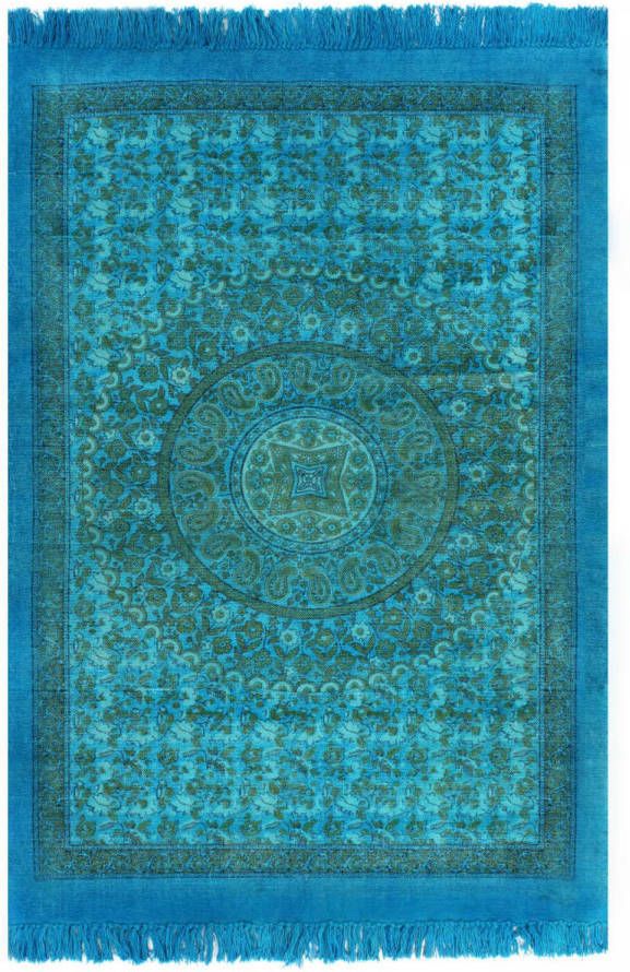 VidaXL Kelim vloerkleed met patroon 120x180 cm katoen turquoise online kopen