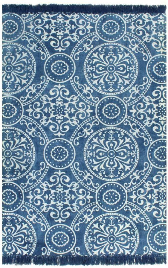VidaXL Kelim vloerkleed met patroon 160x230 cm katoen blauw online kopen