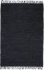 VidaXL Vloerkleed Chindi handgeweven 190x280 cm leer zwart online kopen