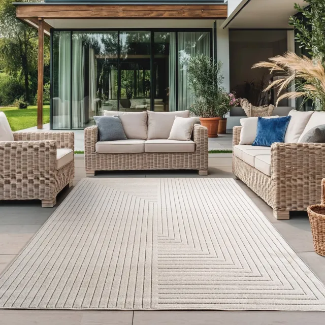 Ayyildiz Nova – Vloerkleed Oslo Creme – Binnen En Buiten vloerkleed – Laagpolig – Japandi stijl – 120x170 cm
