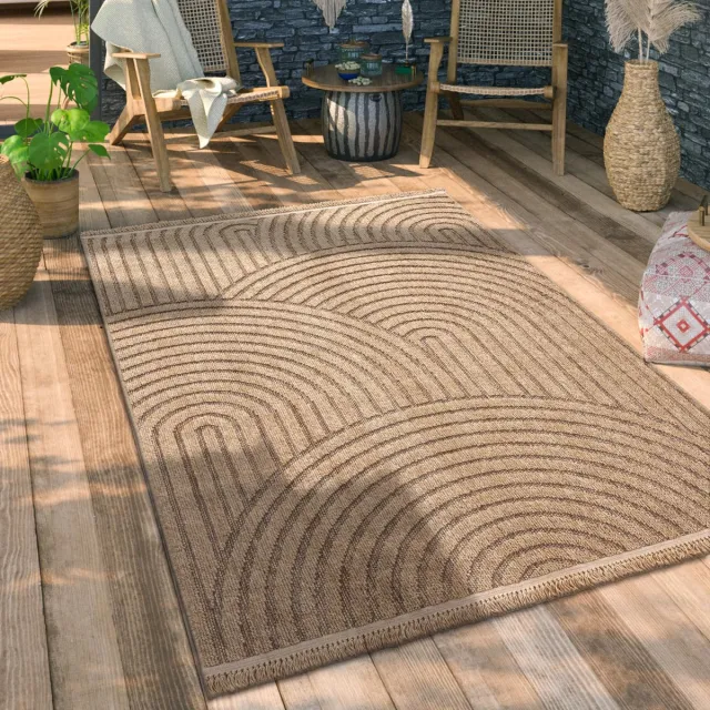 Famanu Buiten vloerkleed voor binnen en buiten, boho patroon met bloemen en geometrische vormen, 80 x 150 cm, beige