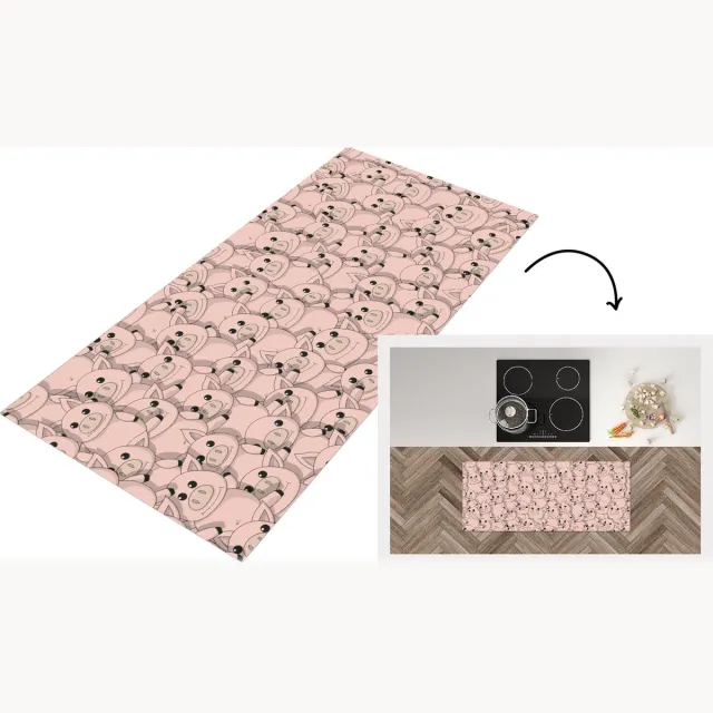 KitchenYeah Keukenloper - Loper keuken - Varkens - Dieren - Roze - Patroon - 120x50 cm - Keukenloper vinyl Multicolor