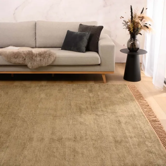 Tapeso Viscose vloerkleed - Gem olijfgroen