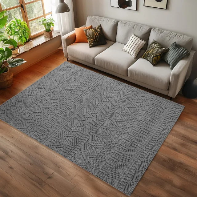 Ayyildiz Helix Boho Vloerkleed Grijs 80x150 cm – Effen Laagpolig Tapijt – Modern Bohemian Design voor Woonkamer en Slaapkamer
