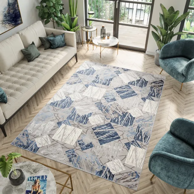 Tapiso Asthane Vloerkleed Grijs Blauw Creme Woonkamer Slaapkamer Tapijt Grijs Donkerblauw1
