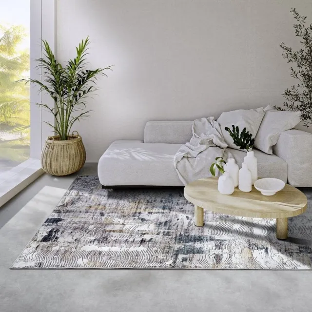 Elle Decoration Flycarpets Elle Decoration - Imagination - Laagpolig Vloerkleed - Malard - Saphire Goud - 200x290 cm Grijs
