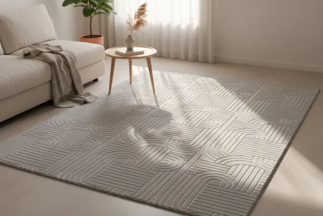 Padiro stijlvol laagpolig vloerkleed 200 x 290 cm - lichtbeige - modern Japandi ontwerp - voor vloerverwarming - van polyester en katoen