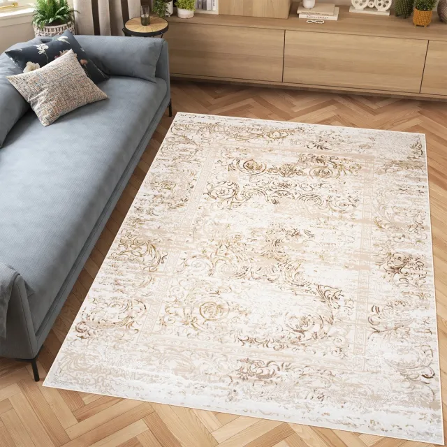 Tapiso Hera Vloerkleed Beige Woonkamer Gezaagd Tapijt Beige Licht