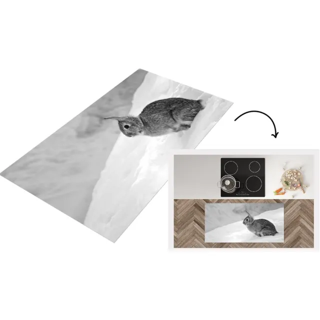 KitchenYeah Keukenloper - Loper keuken - Wild konijn in de sneeuw - zwart wit - 120x60 cm - Keukenloper vinyl Zwart; Wit