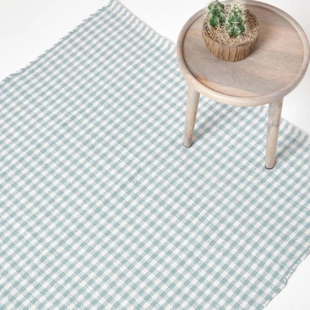 Homescapes geweven vloerkleed blauw en wit geruit - katoenen vloerkleed Vichy geruit, 110x170cm Blauw Wit