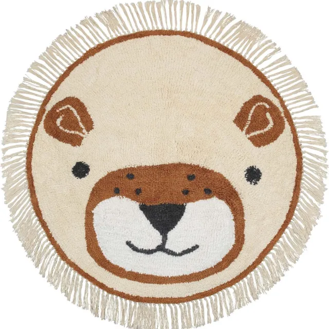 Prénatal Vloerkleed Kinderkamer Rond - Leeuw - Vloerkleed Babykamer - Beige - ø 94 cm Wit