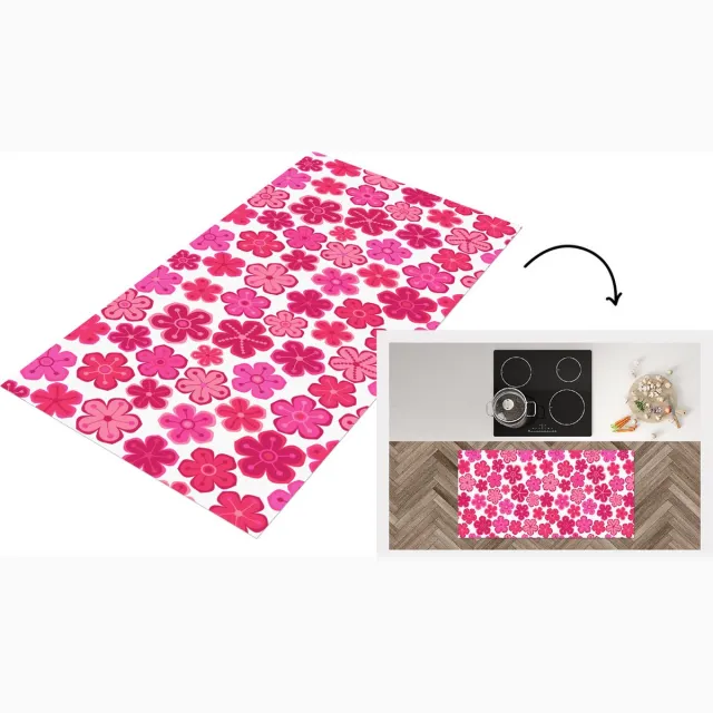 KitchenYeah Keukenloper - Loper keuken - Bloemen - Roze - Patronen - Keukenloper vinyl Multicolor