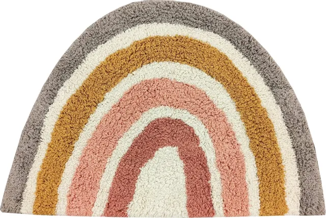Mats & Joy Regenboog Vloerkleed Kinderkamer 70 × 100 cm – 100% Katoen – Wasbaar – Zacht Kindertapijt – Babykamer Tapijt – Jongens & Meisjes Beige