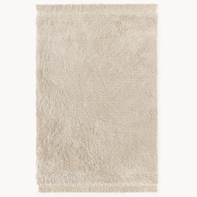 Westwing Collection Pluizig hoogpolig vloerkleed Dreamy met franjes Beige