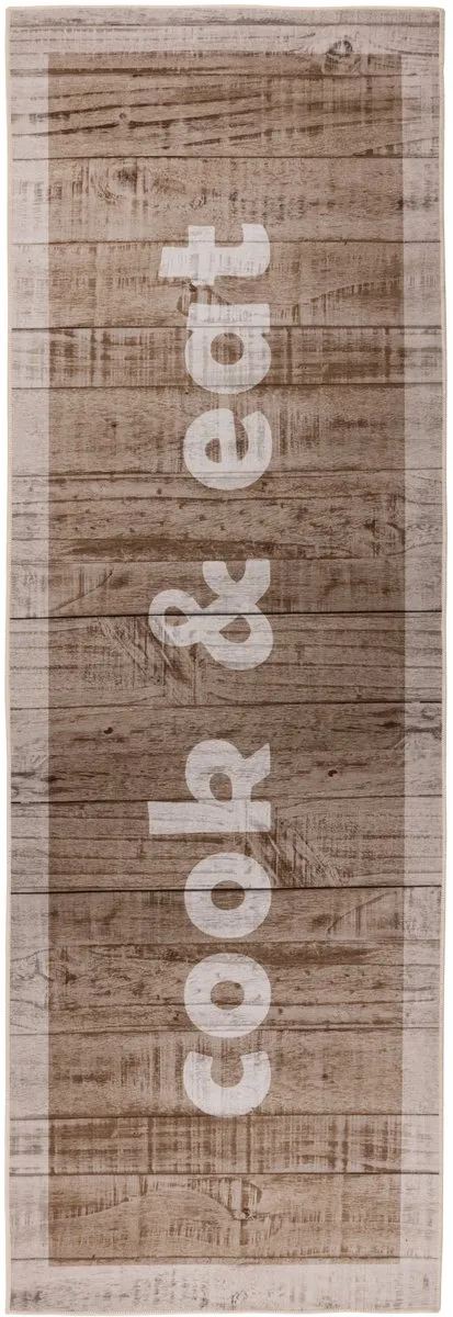 Padiro laagpolige designloper 60 x 180 cm - donkerbeige - grafisch tekstontwerp - voor vloerverwarming - van polyester