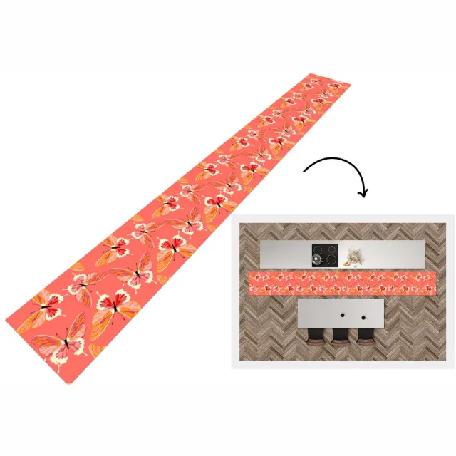 KitchenYeah Keukenloper - Keukenmat - Vlinders - Patronen - Roze - Keuken vloerkleed Multicolor
