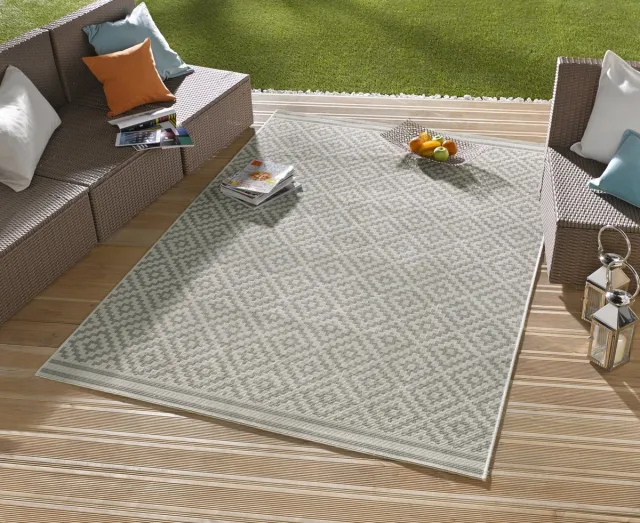 flycarpets Laagpolig vloerkleed - Binnen en buitenkleed - Raute - Grijs / Creme 140x200 cm