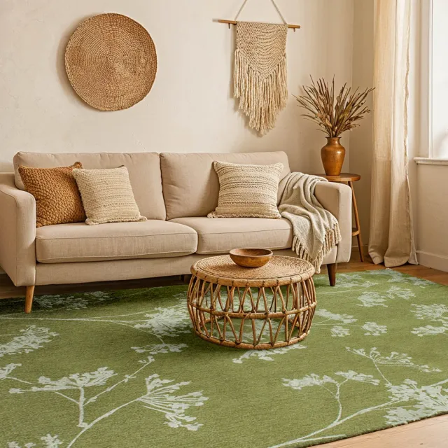 LOLA&MOI Binnen & Buiten Vloerkleed - 200 x 280 cm - Lola&Moi Parsley Blossom - Laagpolig Tapijt - Gerecycled PET - Made in Belgium - Circulair groen