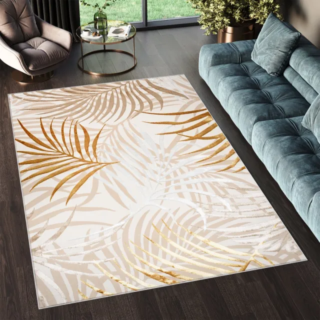 Tapiso Golden Vloerkleed Beige Licht Bladeren Modern Tapijt Maat- 80x150 Beige Oranje