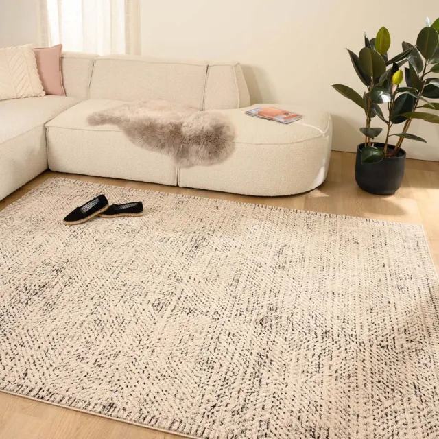 Tapeso Modern vloerkleed - Fancy Tribute wit/zwart 80x150