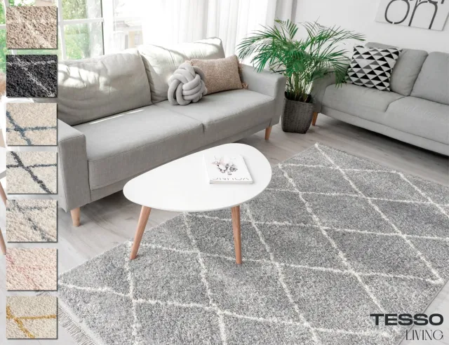 TESSO LIVING Vloerkleed Shaggy, Tapijt, Grijs, Hoogpolig, 80cm x 200cm, Superzacht, Franjes, Berber stijl