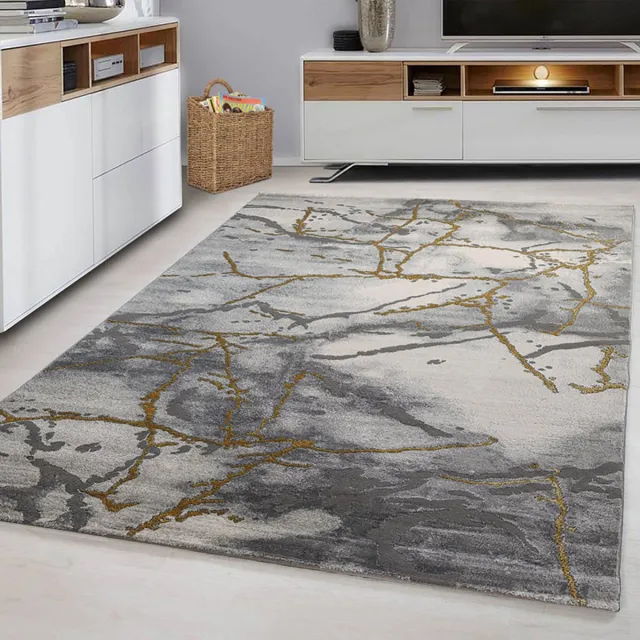flycarpets Alba Marmer Vloerkleed Goud / Grijs - Laagpolig Tapijt Woonkamer, foto 2