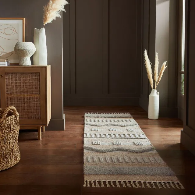 flycarpets Loper Medina Modern Jute - Laagpolig Vloerkleed - Naturel / Grijs Roze