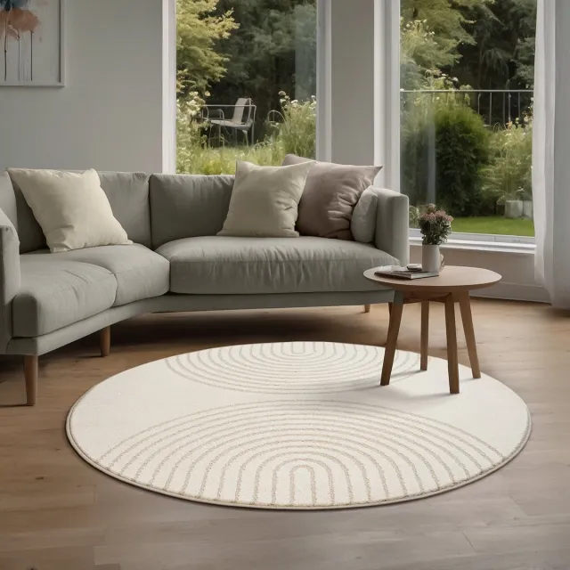the carpet Elisa – zacht hoogpolig woonkamer vloerkleed, modern design tapijt met geometrisch patroon, crème, 120 cm rond