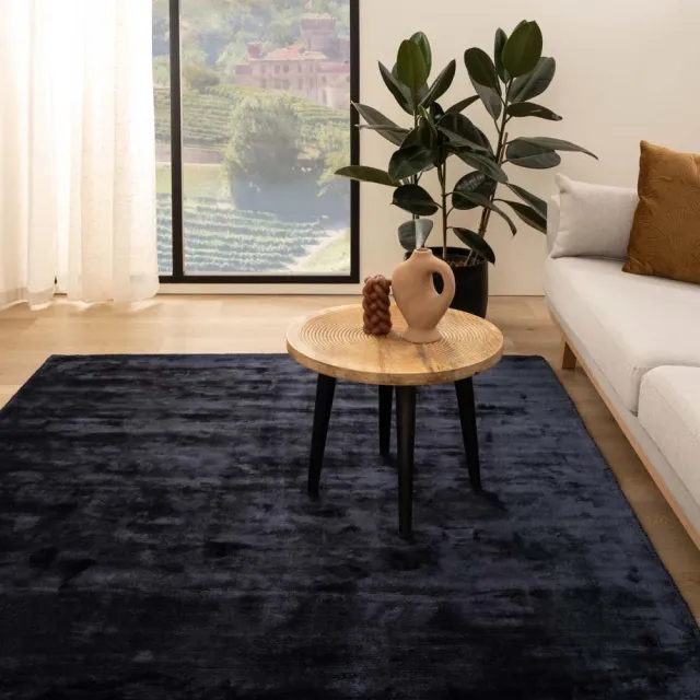 Paon Brillant Viscose vloerkleed vierkant - Pearl marineblauw 100x100