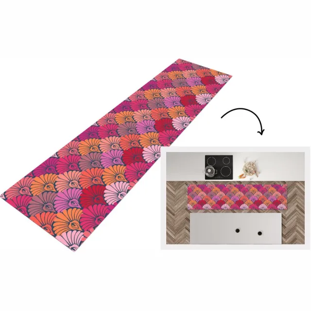 KitchenYeah Keukenloper 200x50 cm - Keukenmat vinyl Patronen - Art Deco - Roze - Bloemen - Keukenmatten loper - Keuken vloerkleed tapijt