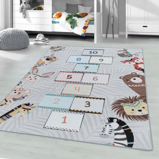 TapisTrend Kinderkleed Grijs 160x230 cm met korte pool, speelpatroon Hemel en Hel