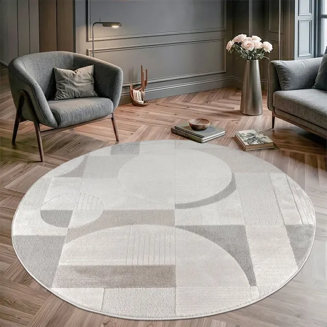 Muratap Vivant Japandi Abstract - Rond Vloerkleed Laagpolig - Creme Multi