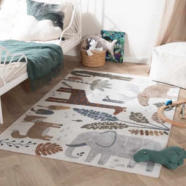 Little Olly Wasbaar kindervloerkleed - Mace Animals Creme - 120x170cm Crème