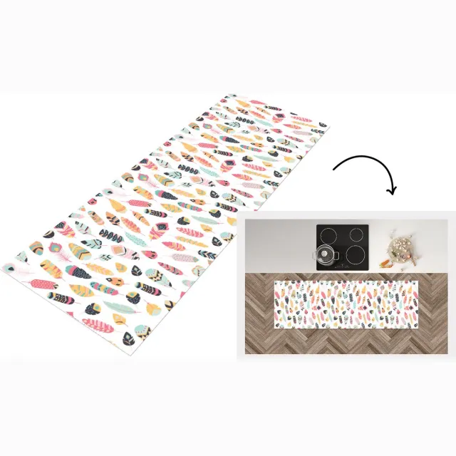 KitchenYeah Keukenloper - Loper keuken - Veren - Pluimen - Patronen - Pastel - 180x60 cm - Keukenloper vinyl Multicolor