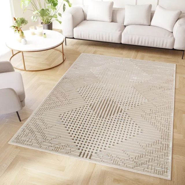 Tapiso Crystal Vloerkleed Bruin Beige Lijnen 3D Effect Tapijt Maat- 180x250 Bruin 4