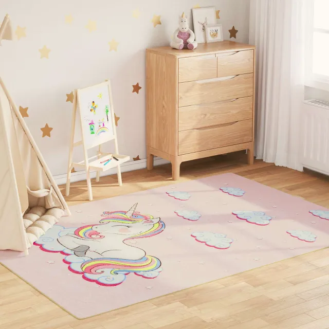 vidaXL Kindervloerkleed eenhoorn wasbaar 160x230 cm groen Roze