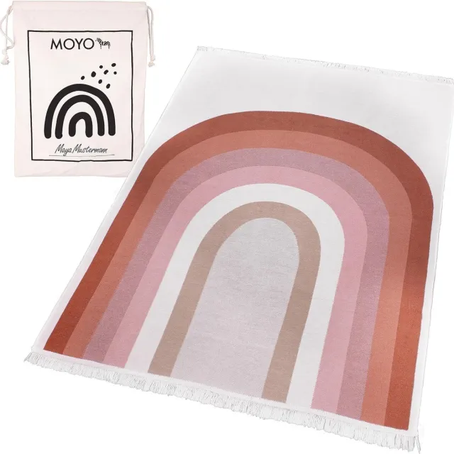MOYO Vloerkleed voor de kinderkamer, omkeerbaar tapijt van 100% gerecycled garen, perfect voor de kinderdecoratie, hoog katoenaandeel, regenboog (170 x 120 cm) multi