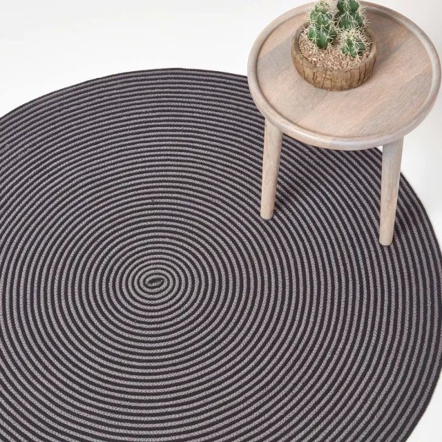 Homescapes handgeweven vloerkleed met spiraalpatroon in grijs en zwart, 120 cm rond