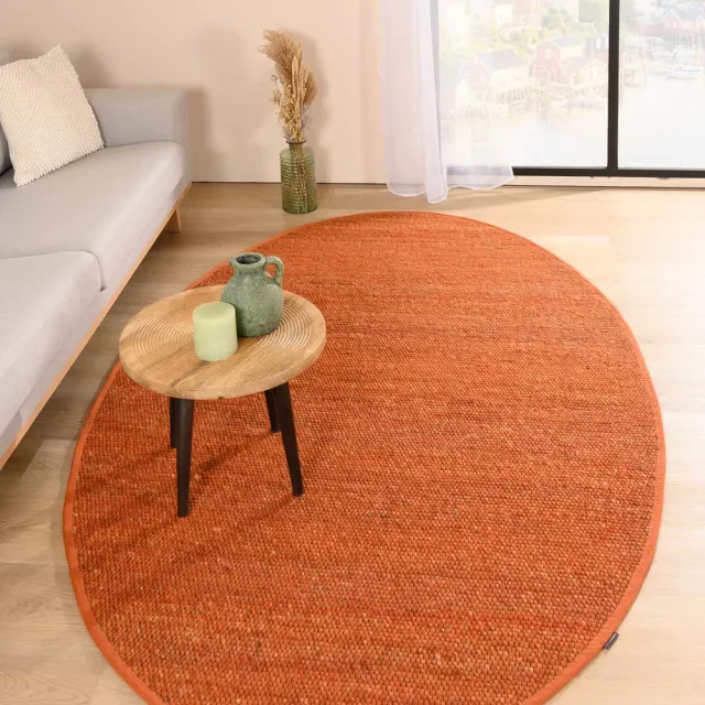 Nordic Weavers Lett wollen vloerkleed, ovaal, cognac, 152x245 cm oranje