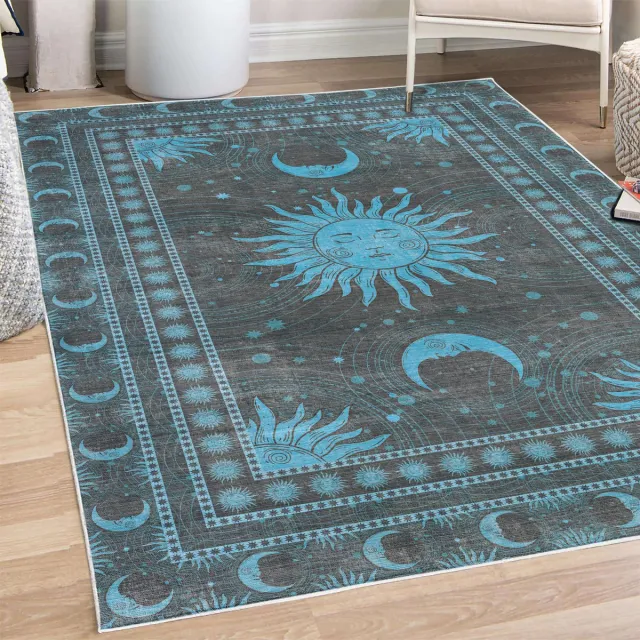 ABAKUHAUS Vloerkleed - Woonkamer Tapijt – hemel zon en maan – 60 x 152 cm – Hoogpolig