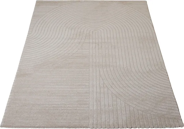 Veer Carpets Vloerkleed Ella Beige 160 x 230 cm - Design Hoog-Laag Vloerkleed met Lijnenpatroon in Scandinavische / Japandi Stijl