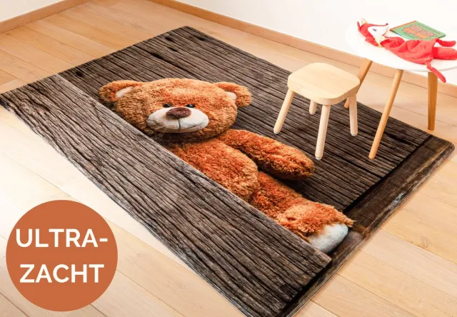 Mats & Joy Teddy Beer Vloerkleed Kinderkamer 110x170cm - Fluweelzacht - Anti-slip - Wasbaar - Tapijt Kinderkamer – Babykamer Accessoires – Vloerkleed Babykamer – Tapijt Kinderen – Speelmat voor Jongens en Meisjes bruin