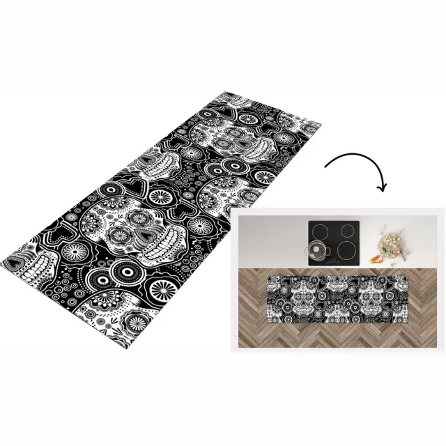 KitchenYeah Keukenloper - Loper keuken - Tieners - Skull - Bloemen - Patronen - Keukenloper vinyl Multicolor