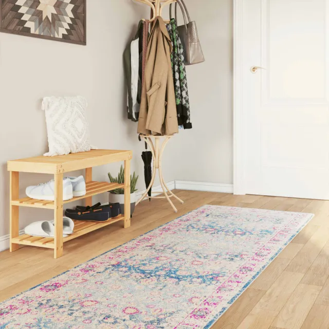 vidaXL Vloerkleed wasbaar 80x300 cm meerkleurig Blauw
