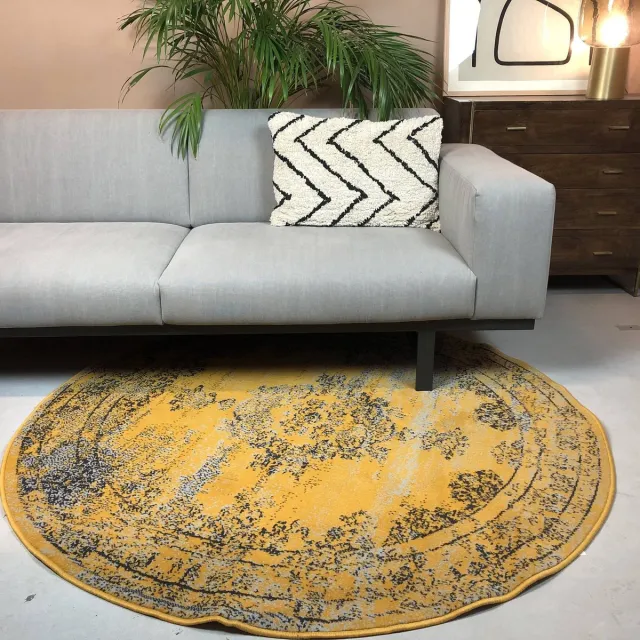 Eva Interior Rond vintage vloerkleed Bloom Geel - Interieur05 - Rond 200 Ø - (L)