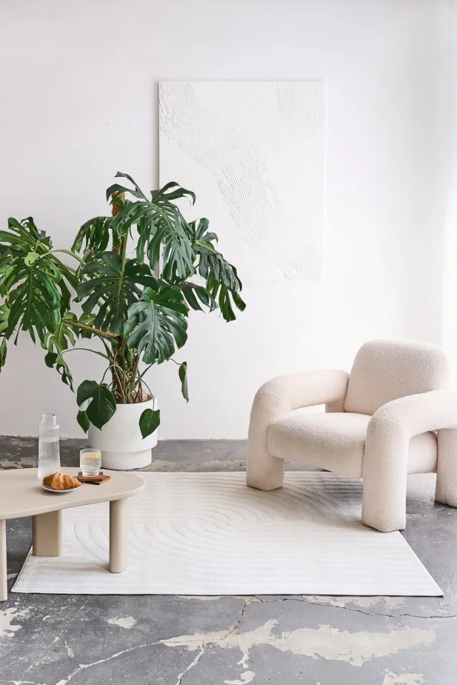 Tapiso Hygge Vierkant Vloerkleed Crème-Wit Laagpolig 3D Geometrisch Kleed Skandi & Boho Stijl Tapijt Voor Woonkamer Slaapkamer Duurzaam Slijtvast & Easy-Care OEKO-TEX Wit Creme