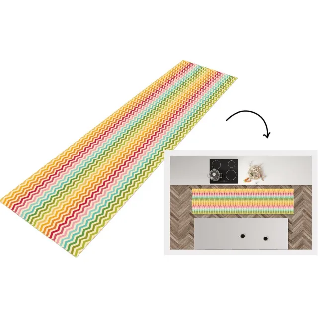 KitchenYeah Keukenloper - Keukenmat vinyl Patroon - Regenboog - Retro - Keukenmatten loper - Keuken vloerkleed tapijt