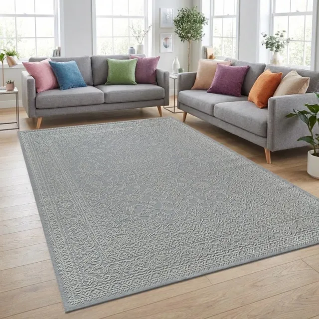 TapisTrend Designer tapijt Grijs 120x170 cm Modern oosters vloerkleed met reliëf bloemenmedaillon, wasbaar, geschikt voor woonkamer en slaapkamer