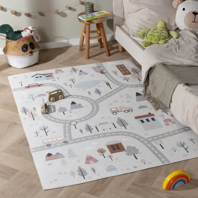 Little Olly Speelkleed auto - Rocky Ride Wit | Wasbaar - 80x150cm