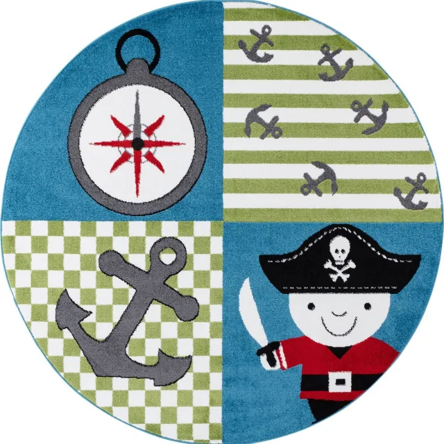 flycarpets Flycarpets - Kids Kinderkamer Piratendesign Multi Vloerkleed Rond Blauw